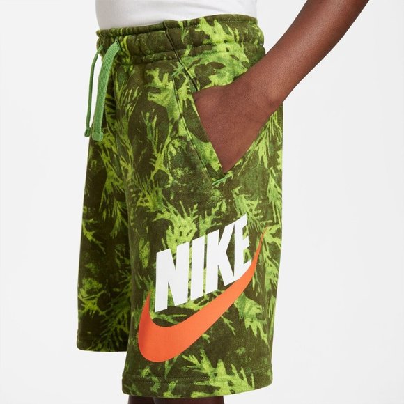 Nike Boys Sportswear Printed French‎ Terry Shorts Size XS DO6493 Green NWT - Picture 1 of 3